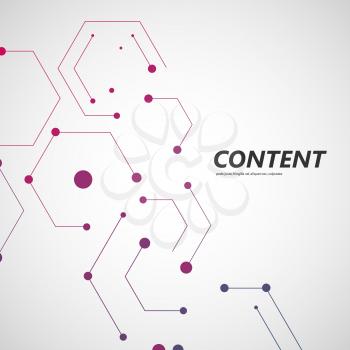 Line and dots connect vector. Geometric hexagon abstract molecular structure.