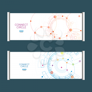 Gorizontal template vector, x-banner with abstract connect circle.