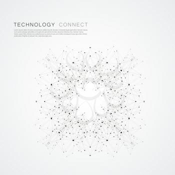 Modern connected background with geometric shapes, lines and dots.