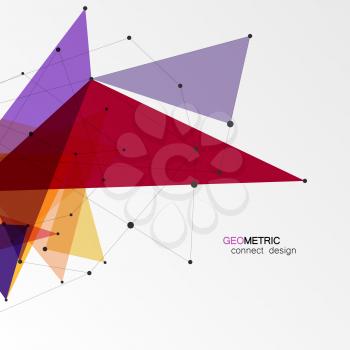Vector abstract polygonal background. Connect color triangle with dots.