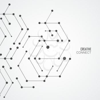 Hexagonal structure molecule design with connected dots and line.