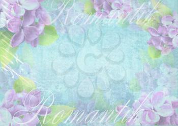 Tender light background composition with delicate lilac flower. Grunge background. Can be used for greeting card, invitation for wedding and other holiday events.