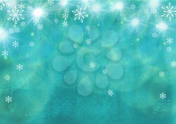 Beautiful festive abstract grunge background with snowflakes and shining stars. Snow Christmas magic lights background for Your design.