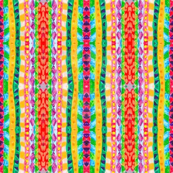 Hand drawn abstract striped colorful seamless pattern with ethnic and tribal motifs. Vertical acrylic brushstrokes. Texture for web, print, wallpaper, home decor, fashion fabric, textile, invitation background, holiday wraps, paper.