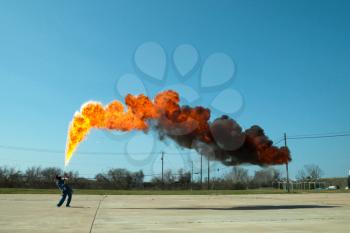 Flamethrower in action. a Flamethrower operational test.