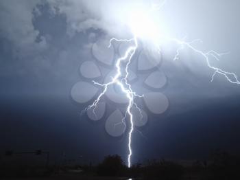 Lightning in the sky. Electric discharges in the sky.