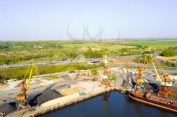 River port cargo. Tower cranes in the port