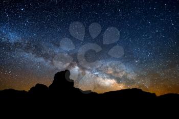 The starry sky, the milky way. Photo of long exposure. Night landscape.