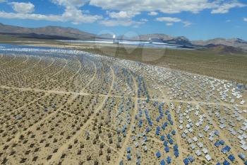 Power station on solar batteries. An alternative source of energy is solar panels