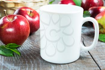 Coffee mug mockup with apples. White mug mockup. Mug Product Mockup. Styled mockup. Product mockup. White cup mockup. Cup mockup. Blank mug. Empty Mug Mockup