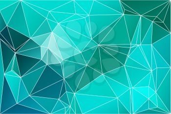 Turquoise green abstract low poly geometric background with white triangle mesh.