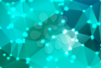  Turquoise green abstract low poly geometric background with defocused lights