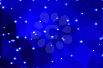 Dark blue abstract low poly geometric background with defocused lights