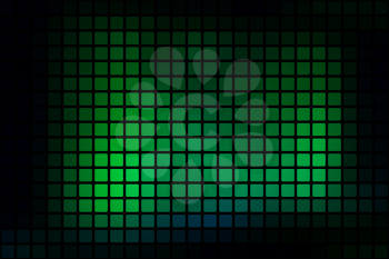 Glowing neon green vector abstract mosaic background with rounded corners square tiles over black