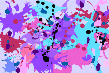 Turquoise purple pink ink paint splashes vector colorful background