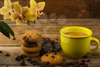 Coffee and cookies. Homemade biscuit. Homemade cookies.Sweet dessert. Breakfast cookies. Sweet pastry. Coffee break. Morning coffee. Cup of coffee. Coffee cup. Strong coffee. Coffee mug. Coffee
