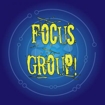 Writing note showing Focus Group. Business concept for showing assembled to participate in discussion about product Concentric Circle of Open Curved Lines with Center Space Glow in Blue