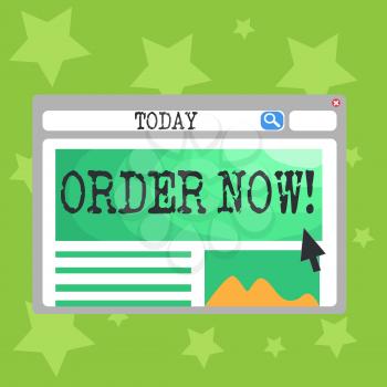 Text sign showing Order Now. Business photo text confirmed request by one party to another to buy or sell Blank Template of Pastel Colorful Website Layout Design for Homepage Format