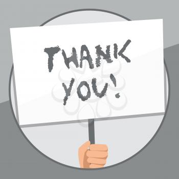 Word writing text Thank You. Business photo showcasing polite expression used when acknowledging gift service compliment Hand Holding Blank White Placard Supported by Handle for Social Awareness