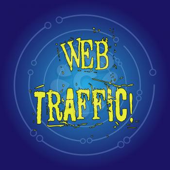 Writing note showing Web Traffic. Business concept for amount of data sent and received by visitors to website Concentric Circle of Open Curved Lines with Center Space Glow in Blue