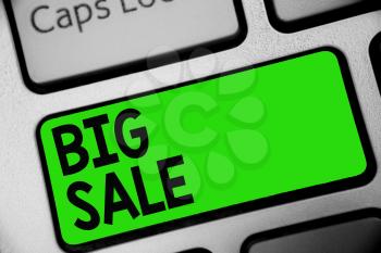 Handwriting text Big Sale. Concept meaning putting products on high discount Great price Black Friday Keyboard green key Intention create computer computing reflection document