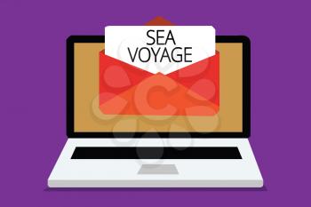Handwriting text writing Sea Voyage. Concept meaning riding on boat through oceans usually for coast countries Computer receiving email important message envelope with paper virtual