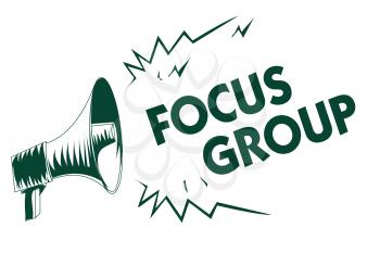 Writing note showing Focus Group. Business photo showcasing people assembled to participate in discussion about something Black megaphone loudspeaker important message screaming speaking loud