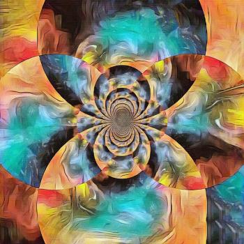 Abstract painting. Mirrored multicolor round fractal.