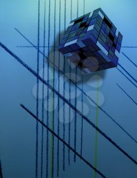 Mondrian Cube Abstract background. 3D rendering