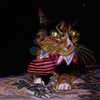 Modern art. Cat in tie.