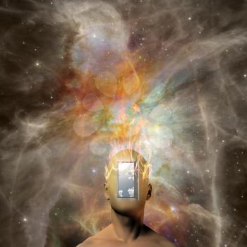 Burning human head with space background