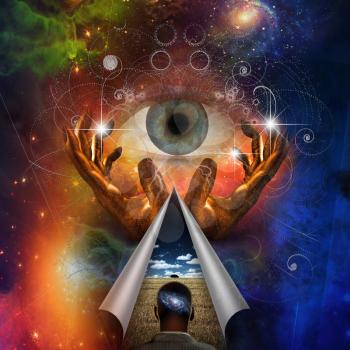 Mans mind with galaxy and vision