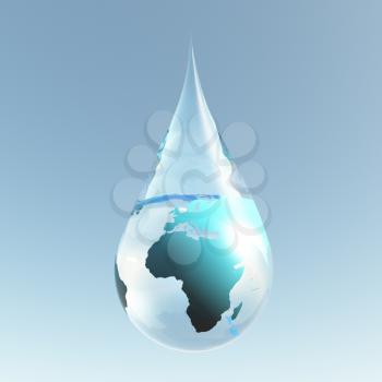 Planet Earth in water drop