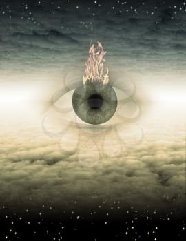 Large eye in cloudy space