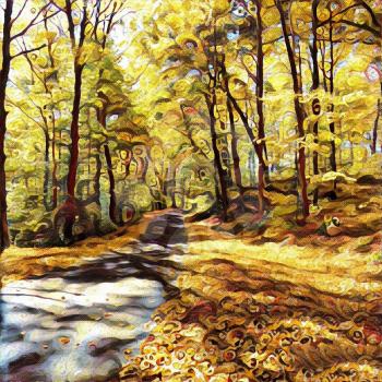 Oil painting. Autumn forest.