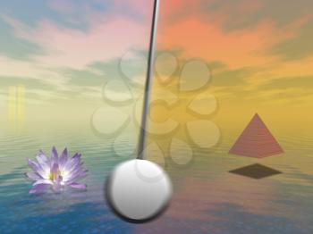 Pendulum and lotus. 3D rendering