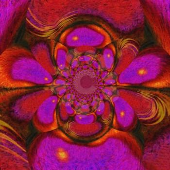 Abstract painting. Mirrored round fractal in pink colors. 3D rendering