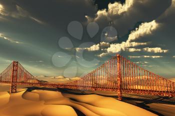 Golden Gate Bridge in desolate future. 3D rendering