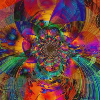 Abstract painting. Mirrored round fractal. 3D rendering.