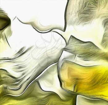 Abstract painting in muted colors. Fluid lines. 3D rendering