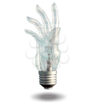 Single hand shaped light bulb. 3D rendering