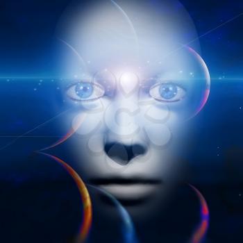 Human face with space background. 3D rendering
