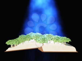 Book with trees. 3D rendering