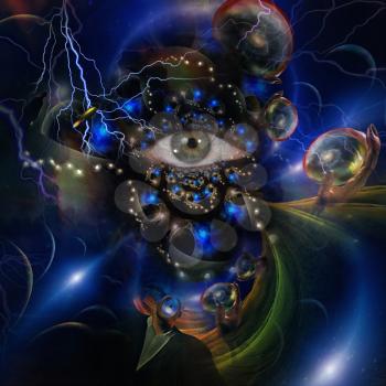 Inside the crystal ball. Spiritual art. 3D rendering