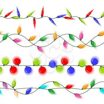 Christmas Lights Garlands Vector. Christmas Decorations Light Effects. Glowing Christmas Lights. Isolated On White Background Illustration