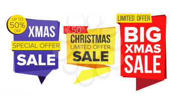 Christmas Sale Banner Set Vector. Sale Banner. Discount Tag, Special Xmas Offer Banner. Special Holidays Templates. Best Offer Advertising. Isolated Illustration