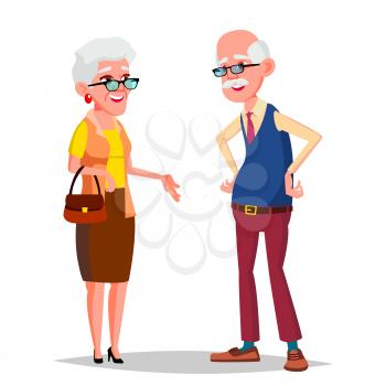 Elderly Couple Vector. Modern Grandparents. Old Age. With Glasses. Isolated Flat Cartoon Illustration