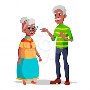 Elderly Couple Vector. Grandpa With Grandmother. Black, Afro American. Lifestyle. Couple Of Elderly People. Isolated Flat Cartoon Illustration