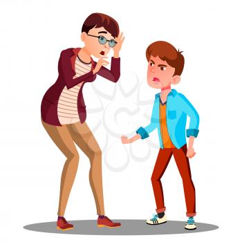 Angry Son Screaming At Frightened Mother Vector. Illustration