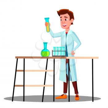 Laboratory Technician Guy Growing Medicinal Vector. Isolated Illustration